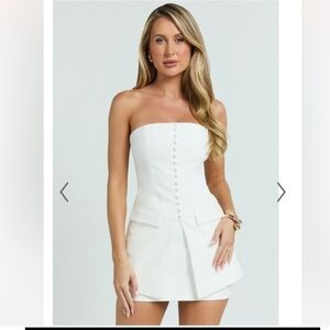 Bar III White Strapless Crop Top with Button Front